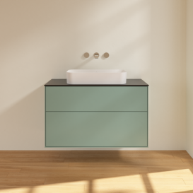 Тумба под раковину Villeroy & Boch Finion 100х50,1 см МДФ оливковый матовый лак/стекло черное матовое F64200GM