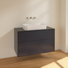 Тумба под раковину Villeroy & Boch Finion 100х50,1 см МДФ темно-синий матовый лак/стекло черное матовое F64200HG
