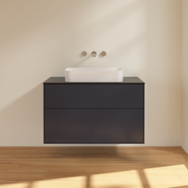 Тумба под раковину Villeroy & Boch Finion 100х50,1 см МДФ темно-синий матовый лак/стекло черное матовое F64200HG