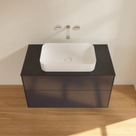 Тумба под раковину Villeroy & Boch Finion 100х50,1 см МДФ темно-синий матовый лак/стекло черное матовое F64200HG