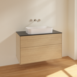 Тумба под раковину Villeroy & Boch Finion 100х50,1 см МДФ шпон дуба/стекло черное матовое F64200PC