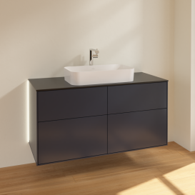 Тумба под раковину Villeroy & Boch Finion 120х50,1 см с подсветкой МДФ темно-синий матовый лак/стекло черное матовое G26200HG