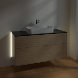 Тумба под раковину Villeroy & Boch Finion 120х50,1 см с подсветкой МДФ шпон дуба/стекло черное матовое G26200PC