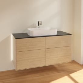 Тумба под раковину Villeroy & Boch Finion 120х50,1 см с подсветкой МДФ шпон дуба/стекло черное матовое G26200PC