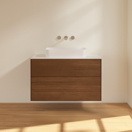 Тумба под раковину Villeroy & Boch Finion 100х50,1 см с подсветкой МДФ шпон грецкого ореха/стекло белое матовое G64100GN