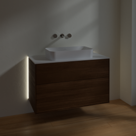 Тумба под раковину Villeroy & Boch Finion 100х50,1 см с подсветкой МДФ шпон грецкого ореха/стекло белое матовое G64100GN