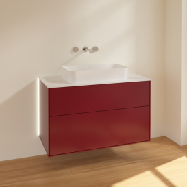 Тумба под раковину Villeroy & Boch Finion 100х50,1 см с подсветкой МДФ пион матовый лак/стекло белое матовое G64100HB