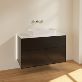 Тумба под раковину Villeroy & Boch Finion 100х50,1 см с подсветкой МДФ черный матовый лак/стекло белое матовое G64100PD