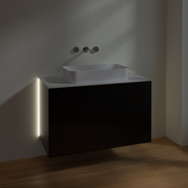 Тумба под раковину Villeroy & Boch Finion 100х50,1 см с подсветкой МДФ черный матовый лак/стекло белое матовое G64100PD