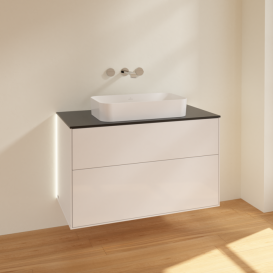 Тумба под раковину Villeroy & Boch Finion 100х50,1 см с подсветкой МДФ глянцевый белый лак/стекло черное матовое G64200GF