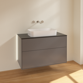 Тумба под раковину Villeroy & Boch Finion 100х50,1 см с подсветкой МДФ антрацит матовый лак/стекло черное матовое G64200GK