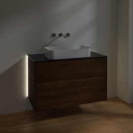 Тумба под раковину Villeroy & Boch Finion 100х50,1 см с подсветкой ДСП шпон грецкого ореха/стекло черное матовое G64200GN