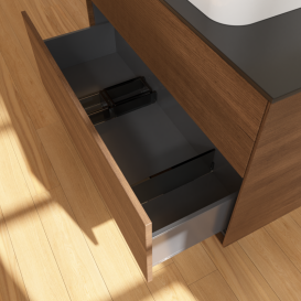 Тумба под раковину Villeroy & Boch Finion 100х50,1 см с подсветкой ДСП шпон грецкого ореха/стекло черное матовое G64200GN