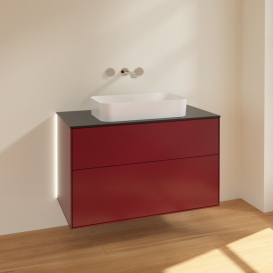 Тумба под раковину Villeroy & Boch Finion 100х50,1 см с подсветкой МДФ пион матовый лак/стекло черное матовое G64200HB