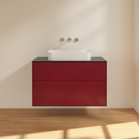 Тумба под раковину Villeroy & Boch Finion 100х50,1 см с подсветкой МДФ пион матовый лак/стекло черное матовое G64200HB