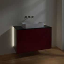 Тумба под раковину Villeroy & Boch Finion 100х50,1 см с подсветкой МДФ пион матовый лак/стекло черное матовое G64200HB