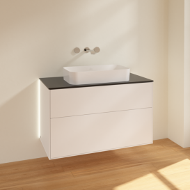 Тумба под раковину Villeroy & Boch Finion 100х50,1 см с подсветкой МДФ белый матовый лак/стекло черное матовое G64200MT