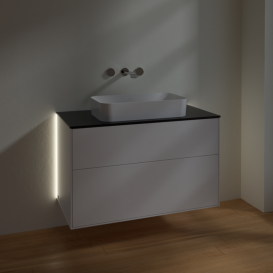 Тумба под раковину Villeroy & Boch Finion 100х50,1 см с подсветкой МДФ белый матовый лак/стекло черное матовое G64200MT