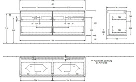 Тумба под раковину Villeroy & Boch Finion 160х50,1 см МДФ темно-синий матовый лак/стекло белое матовое F31100HG