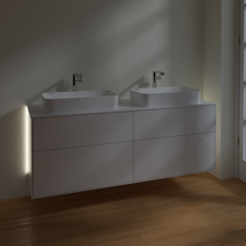 Тумба под раковину Villeroy & Boch Finion 160х50,1 см с подсветкой МДФ глянцевый белый лак/стекло белое матовое G31100GF