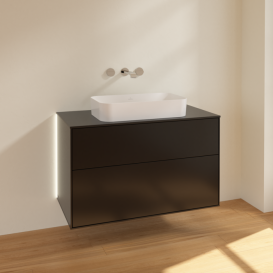 Тумба под раковину Villeroy & Boch Finion 100х50,1 см с подсветкой МДФ черный матовый лак/стекло черное матовое G64200PD