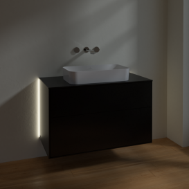 Тумба под раковину Villeroy & Boch Finion 100х50,1 см с подсветкой МДФ черный матовый лак/стекло черное матовое G64200PD