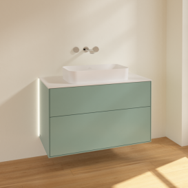 Тумба під раковину Villeroy & Boch Finion 100х50,1 см із підсвічуванням МДФ оливковий матовий лак/скло біле матове G64100GM