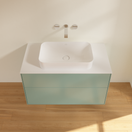 Тумба під раковину Villeroy & Boch Finion 100х50,1 см із підсвічуванням МДФ оливковий матовий лак/скло біле матове G64100GM