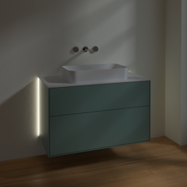 Тумба під раковину Villeroy & Boch Finion 100х50,1 см із підсвічуванням МДФ оливковий матовий лак/скло біле матове G64100GM