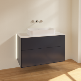 Тумба под раковину Villeroy & Boch Finion 100х50,1 см с подсветкой МДФ темно-синий матовый лак/стекло белое матовое G64100HG
