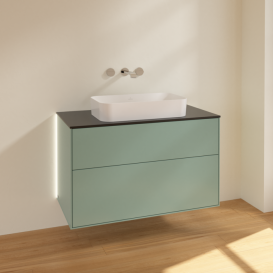 Тумба под раковину Villeroy & Boch Finion 100х50,1 см с подсветкой МДФ оливковый матовый лак/стекло черное матовое G64200GM