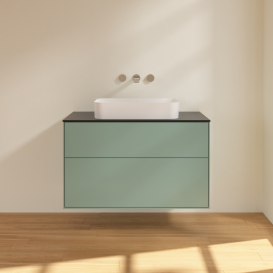 Тумба под раковину Villeroy & Boch Finion 100х50,1 см с подсветкой МДФ оливковый матовый лак/стекло черное матовое G64200GM