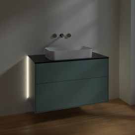 Тумба под раковину Villeroy & Boch Finion 100х50,1 см с подсветкой МДФ оливковый матовый лак/стекло черное матовое G64200GM