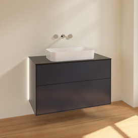 Тумба под раковину Villeroy & Boch Finion 100х50,1 см с подсветкой МДФ темно-синий матовый лак/стекло черное матовое G64200HG
