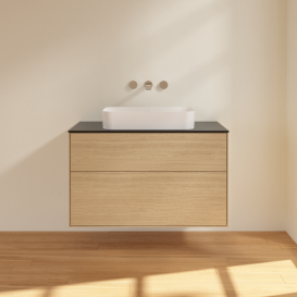 Тумба под раковину Villeroy & Boch Finion 100х50,1 см с подсветкой МДФ шпон дуба/стекло черное матовое G64200PC