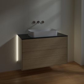 Тумба под раковину Villeroy & Boch Finion 100х50,1 см с подсветкой МДФ шпон дуба/стекло черное матовое G64200PC