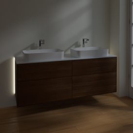 Тумба под раковину Villeroy & Boch Finion 160х50,1 см с подсветкой МДФ шпон грецкого ореха/стекло белое матовое G31100GN