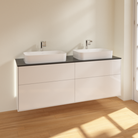 Тумба под раковину Villeroy & Boch Finion 160х50,1 см с подсветкой МДФ глянцевый белый лак/стекло черное матовое G31200GF