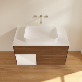 Тумба под раковину Villeroy & Boch Finion 100х50,1 см с подсветкой МДФ шпон грецкого ореха/стекло белое матовое F651GFGN