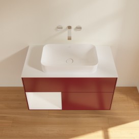 Тумба под раковину Villeroy & Boch Finion 100х50,1 см с подсветкой МДФ пион матовый лак/стекло белое матовое F651GFHB