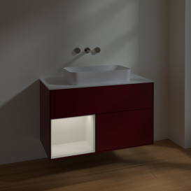 Тумба под раковину Villeroy & Boch Finion 100х50,1 см с подсветкой МДФ пион матовый лак/стекло белое матовое F651GFHB