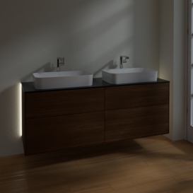 Тумба под раковину Villeroy & Boch Finion 160х50,1 см с подсветкой МДФ шпон грецкого ореха/стекло черное матовое G31200GN