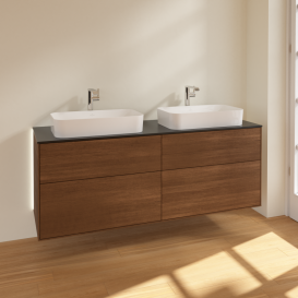 Тумба под раковину Villeroy & Boch Finion 160х50,1 см с подсветкой МДФ шпон грецкого ореха/стекло черное матовое G31200GN