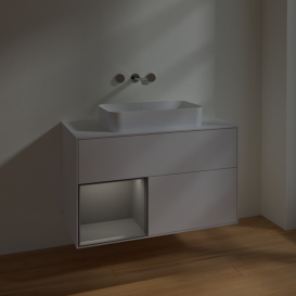 Тумба под раковину Villeroy & Boch Finion 100х50,1 см с подсветкой МДФ глянцевый белый лак/стекло белое матовое F651GKGF