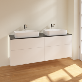 Тумба под раковину Villeroy & Boch Finion 160х50,1 см с подсветкой МДФ белый матовый лак/стекло черное матовое G31200MT