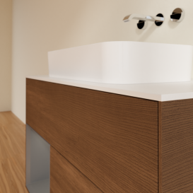 Тумба под раковину Villeroy & Boch Finion 100х50,1 см с подсветкой МДФ шпон грецкого ореха/стекло белое матовое F651GKGN