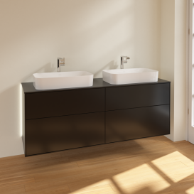 Тумба под раковину Villeroy & Boch Finion 160х50,1 см с подсветкой МДФ черный матовый лак/стекло черное матовое G31200PD