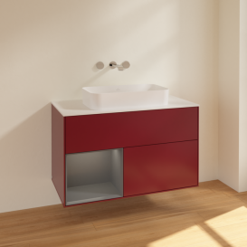 Тумба под раковину Villeroy & Boch Finion 100х50,1 см с подсветкой МДФ пион матовый лак/стекло белое матовое F651GKHB