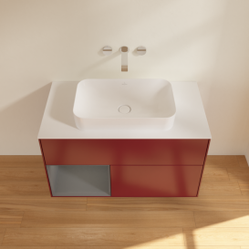 Тумба под раковину Villeroy & Boch Finion 100х50,1 см с подсветкой МДФ пион матовый лак/стекло белое матовое F651GKHB