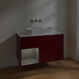 Тумба под раковину Villeroy & Boch Finion 100х50,1 см с подсветкой МДФ пион матовый лак/стекло белое матовое F651GKHB